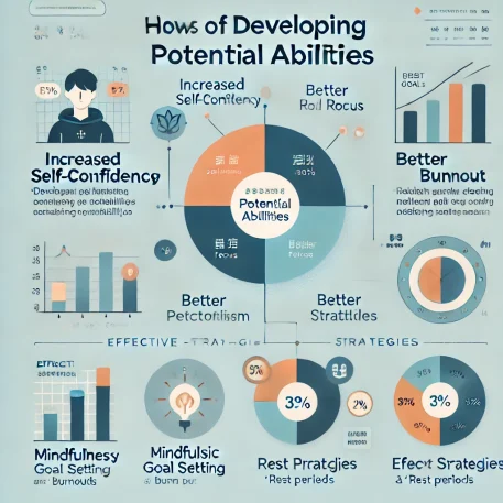 このインフォグラフィックは、潜在能力開発の主要なメリット、潜在的な課題、そして効果的な戦略を紹介しています。メリットには自信と集中力の向上が含まれ、課題には完璧主義や燃え尽き症候群が挙げられます。最適な開発手法として、マインドフルネス、現実的な目標設定、休息の重要性も示されています。