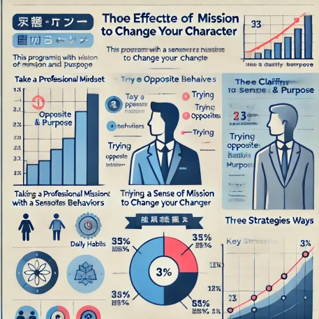 このインフォグラフィックは、使命感と目的意識のプログラミングが性格を変える方法を視覚的に説明します。主要な性格改善戦略をわかりやすく整理しています。