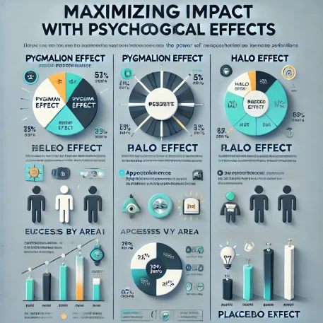 **このインフォグラフィックは、ピグマリオン効果、ゴーレム効果、ハロー効果、プラシーボ効果が結果に与える影響と、日常での応用方法を理解するための情報を提供します。**