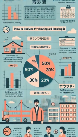 このインフォグラフィックは、「イライラを許し、気にしないことでストレスを減らす方法」を視覚的に解説し、日常生活で役立つ具体的な対策を示しています。