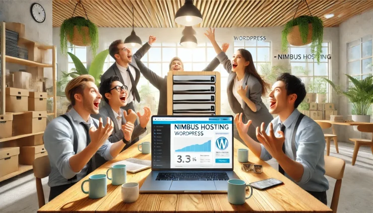 このインフォグラフィックは、Nimbus Hosting WordPressが提供する高速・信頼性の高いホスティング環境に対するフリーランサーとエージェンシーの高い満足度を表現しています。
