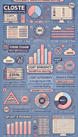 「このインフォグラフィックは、Closte WordPress ホスティングのコスト効率、スピード性能、セキュリティ機能を視覚的に解説し、選択時の判断をサポートします。」