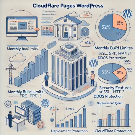 このインフォグラフィックは、Cloudflare Pages WordPress対応ホスティングの特徴と利点を示す視覚的ガイドです。