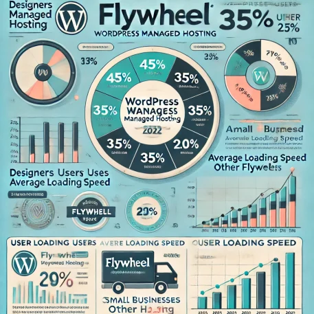 このインフォグラフィックはFlywheel WordPressマネージドホスティングの主要な特長（ユーザータイプ、読み込み速度、ユーザー成長率）を視覚的に示しています。