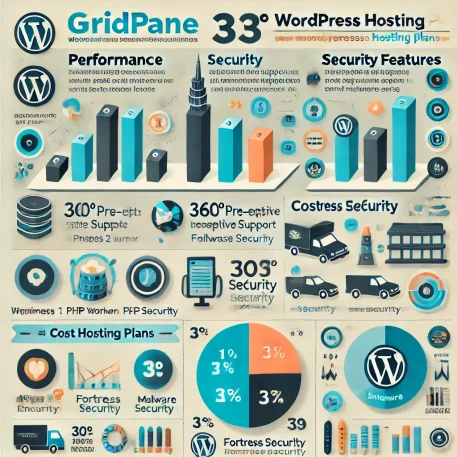 このインフォグラフィックはGridPane WordPressホスティングの性能、セキュリティ、およびコスト効率の比較を視覚化しています。