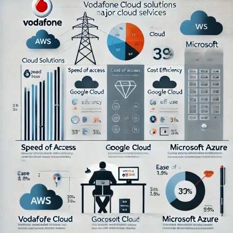 このインフォグラフィックは、Vodafoneクラウドソリューションと他のクラウドサービスの速度、コスト効率、使いやすさを比較しています。