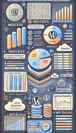 このインフォグラフィックは、Nexcess WordPress ホスティングと他社サービスをわかりやすく比較し、主要な機能や費用、信頼性を短時間で理解できるようにしています。