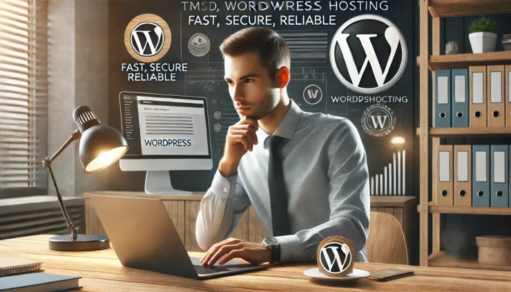 この画像は、TMDHosting WordPress ホスティングの信頼性と高速性を強調した写真風のビジュアルで、安定したサイト運営をサポートするホスティングの特徴を伝えます。