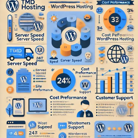 **このインフォグラフィックは、TMDHosting WordPress ホスティングの利点を視覚的に示し、サーバー速度、コストパフォーマンス、サポート体制の違いを直感的に理解しやすくまとめています。**