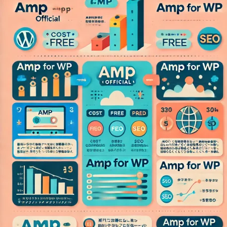 このインフォグラフィックは、AMP（公式）とAMP for WPの比較を簡潔に示しています。SEO、費用、カスタマイズの違いを視覚的に表示。