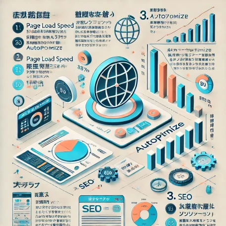 **このインフォグラフィックは、Autoptimizeプラグインの使用で得られるページ速度向上、離脱率低下、SEO改善の効果を視覚的に示しています。**