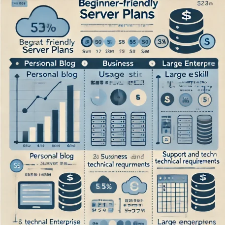 このインフォグラフィックは、初心者向けサーバープラン選びのための比較情報を視覚的に整理したものです。コスト、用途、サポート要件が一目でわかります。