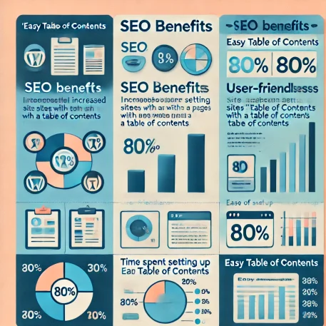 このインフォグラフィックは、WordPressでのEasy Table of ContentsのSEO、ユーザビリティ、設定の簡便さに関する効果を示しています。