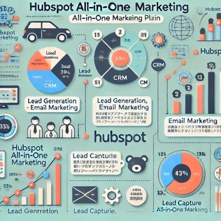 このインフォグラフィックは、HubSpot All-In-One Marketing プラグインの主要機能と設定に必要な時間配分を視覚化し、使い方の理解を深める内容です。