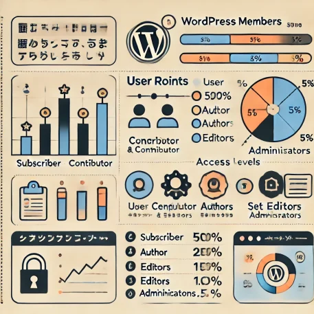 **このインフォグラフィックは「Membersプラグイン」の基本設定方法と役割を視覚的に解説しています。初心者でも理解しやすいよう、役割別のアクセスレベルやセットアップ手順を簡潔に表現しました。**