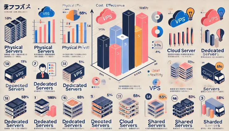 **このインフォグラフィックは、サーバーの種類と特徴の違いを視覚的に比較し、初心者にも理解しやすくしています。**