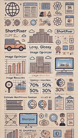  「このインフォグラフィックは、ShortPixel Image Optimizerの使い方による画像圧縮効果を示し、速度とコスト削減を視覚的に解説しています。」