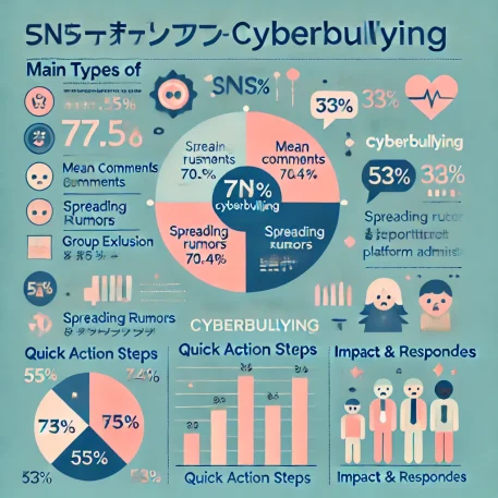 このインフォグラフィックは、SNSでのネット被害と嫌がらせメッセージに対する対応方法をわかりやすくまとめています。