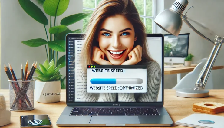 このインフォグラフィックは、Swift Performanceを使ってWordPressサイト速度を最適化した後の喜びと達成感を表現しています。自然な表情と動きを取り入れた清潔感ある写真風画像です。