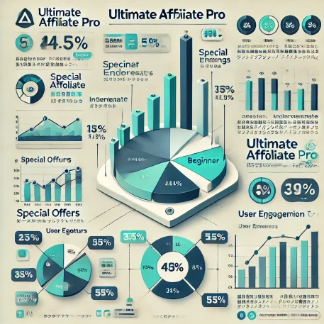 このインフォグラフィックは、「Ultimate Affiliate Pro」の使い方を視覚的に示し、主要な機能やデータを簡潔に表現しています。