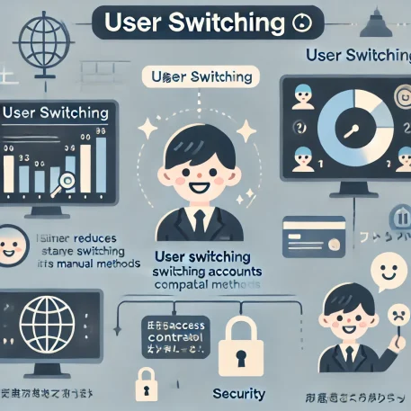 このインフォグラフィックは、User Switchingの使い方と利点を視覚的に説明し、スピード向上、セキュリティ改善、ユーザー体験の向上に役立つ情報を提供します。